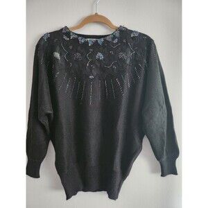Vintage Hollywood & Vine Black Beaded Dolman Sleeve Sweater Size Large
